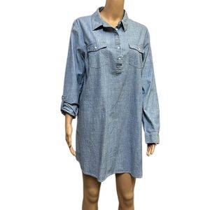 Bit & Bridle Cotton Denim Button Down Long Sleeve Belt Loop Shirt Dress Womens L